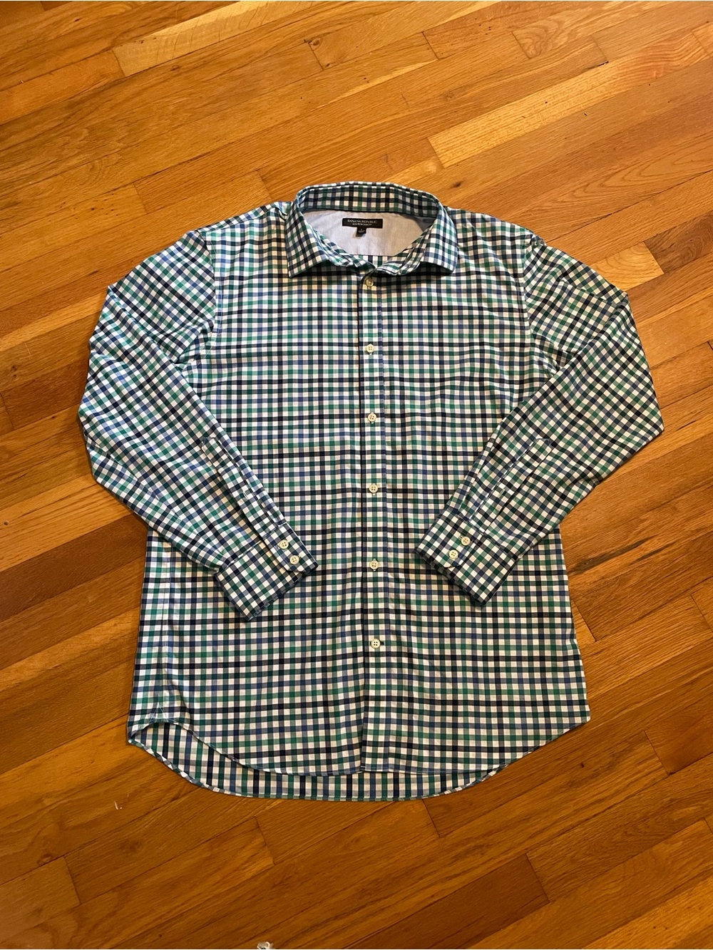 Banana Republic Green & Blue Checked Dress Shirt 16 - 16 1/2